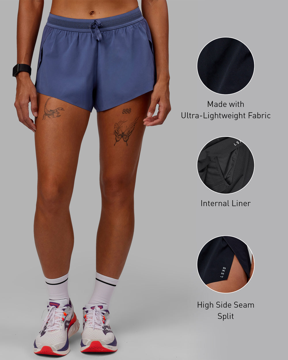 Woman wearing Accelerate Run Shorts - Future Dusk