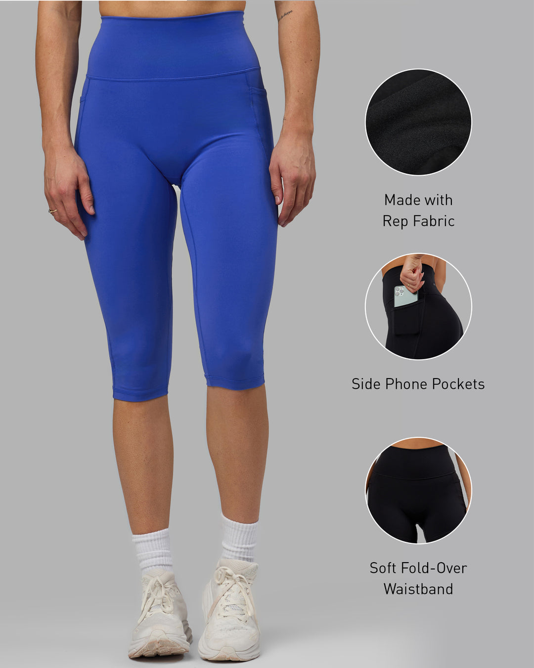 Woman wearing Fusion 3/4 Length Tights - Power Cobalt