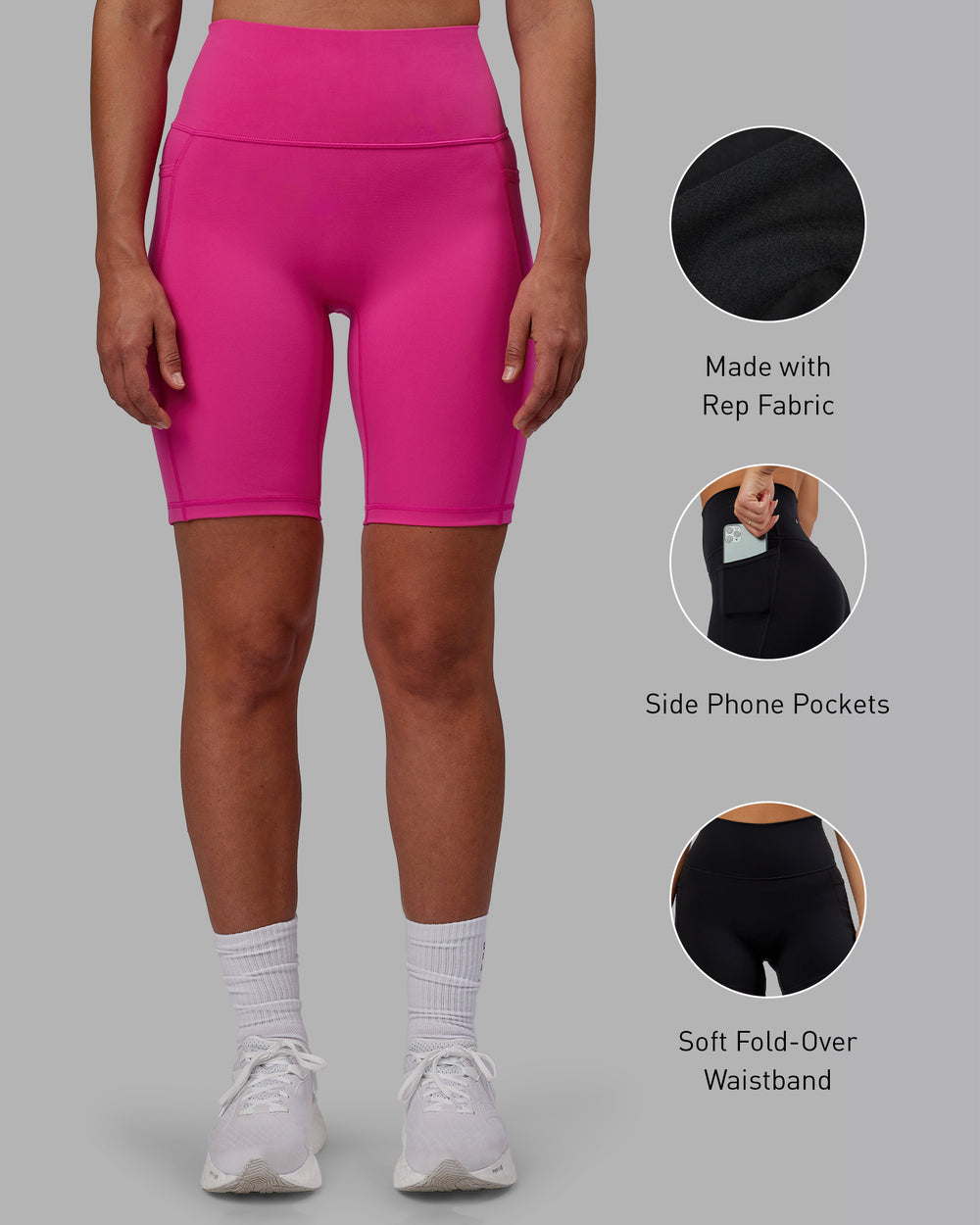 Woman wearing Fusion Bike Shorts - Fuchsia Pink