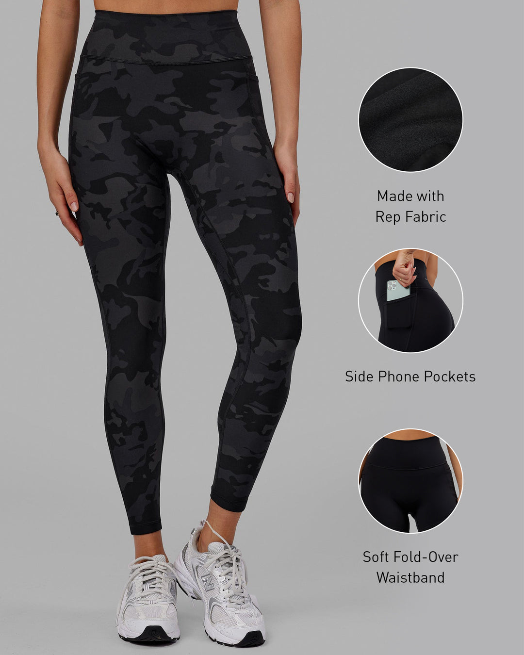 Fusion Full Length Tights with Pockets - Black Camo