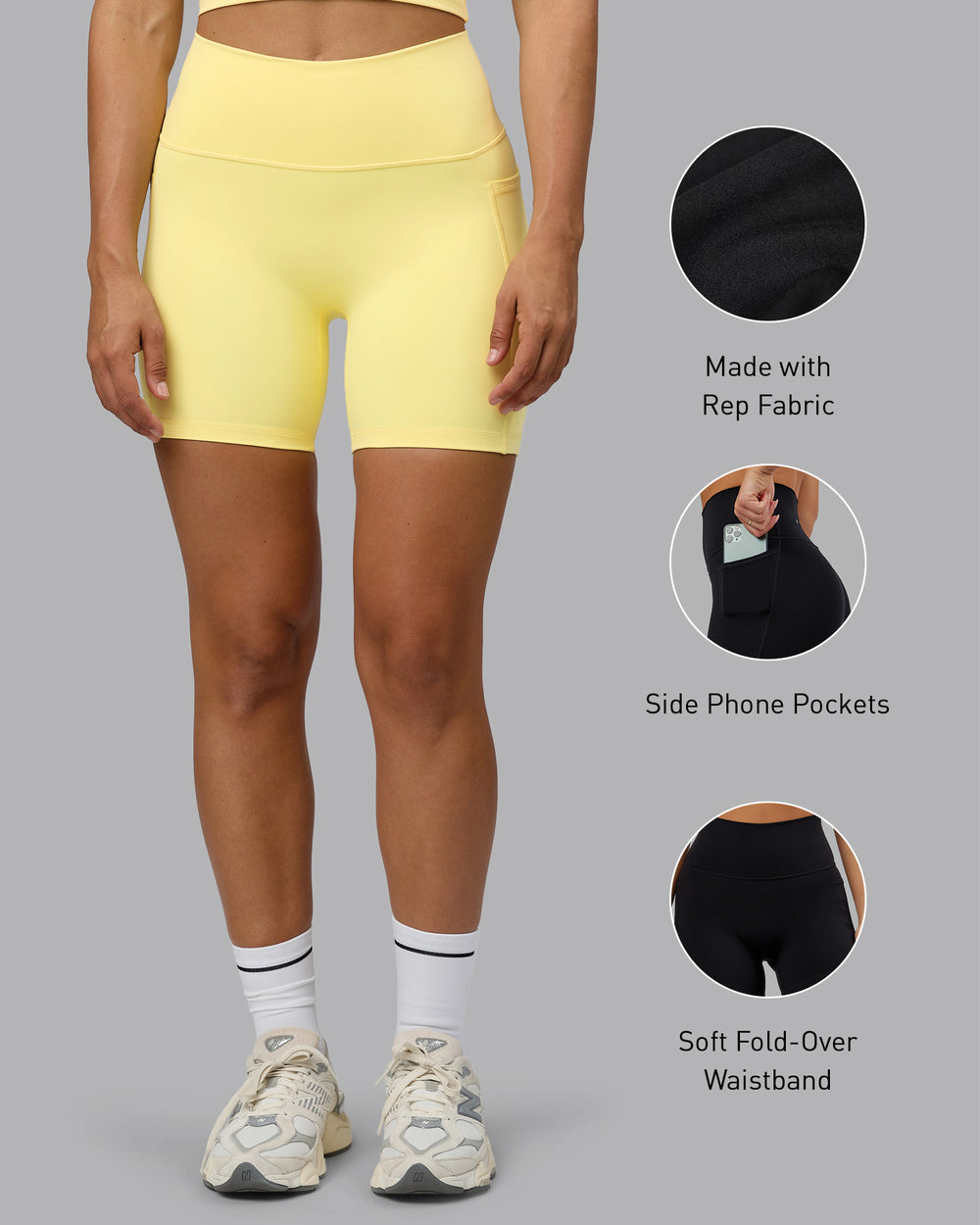 Woman wearing Fusion Mid Short Tights with Pockets - Lemon