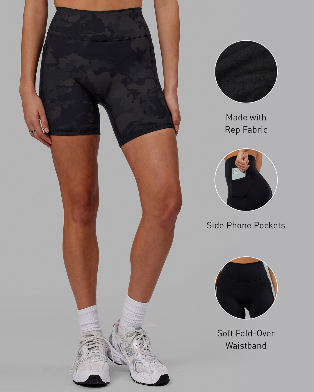 Fusion Mid Short Tights with Pockets - Black Camo