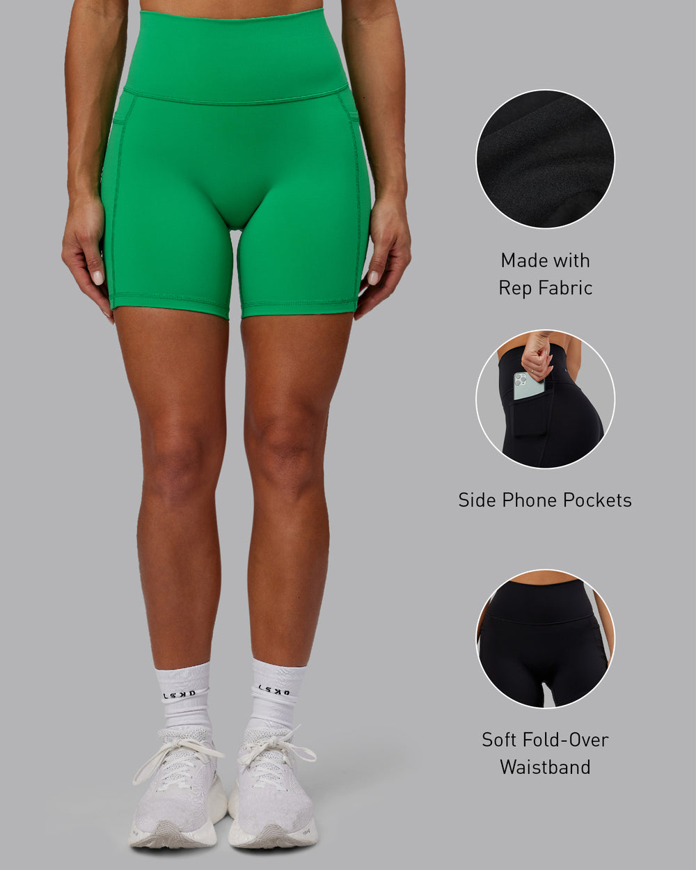 Woman wearing Fusion Mid Short Tights - Impact Green