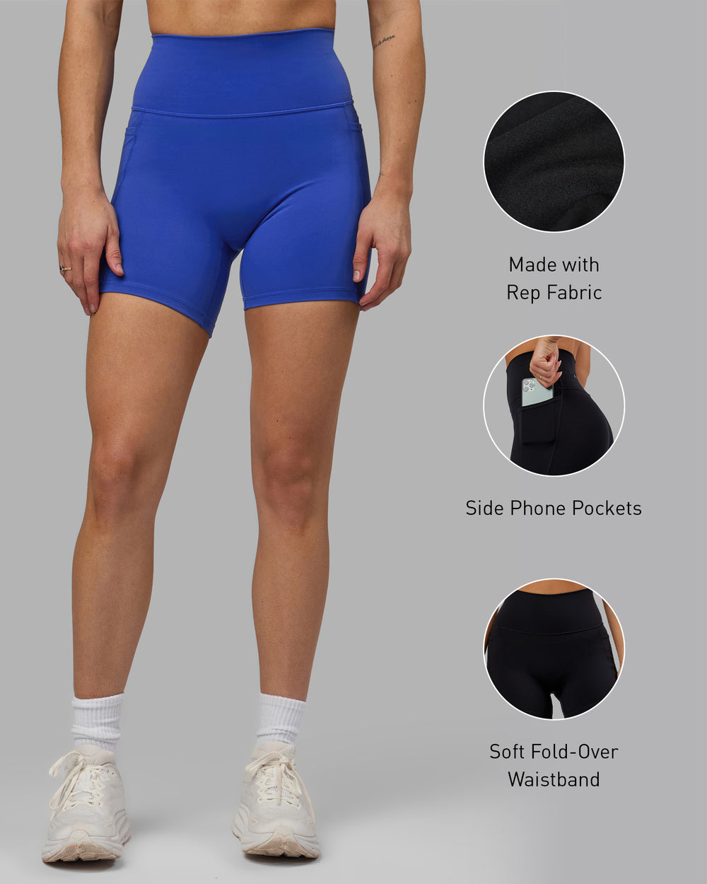 Woman wearing Fusion Mid Short Tights - Power Cobalt