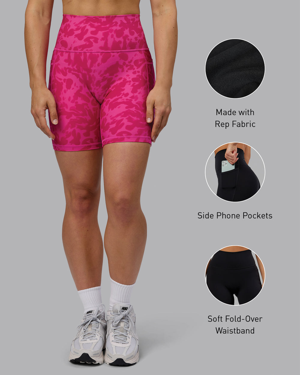 Woman wearing Fusion Mid Short Tights - Strawberry-Lava Lamp