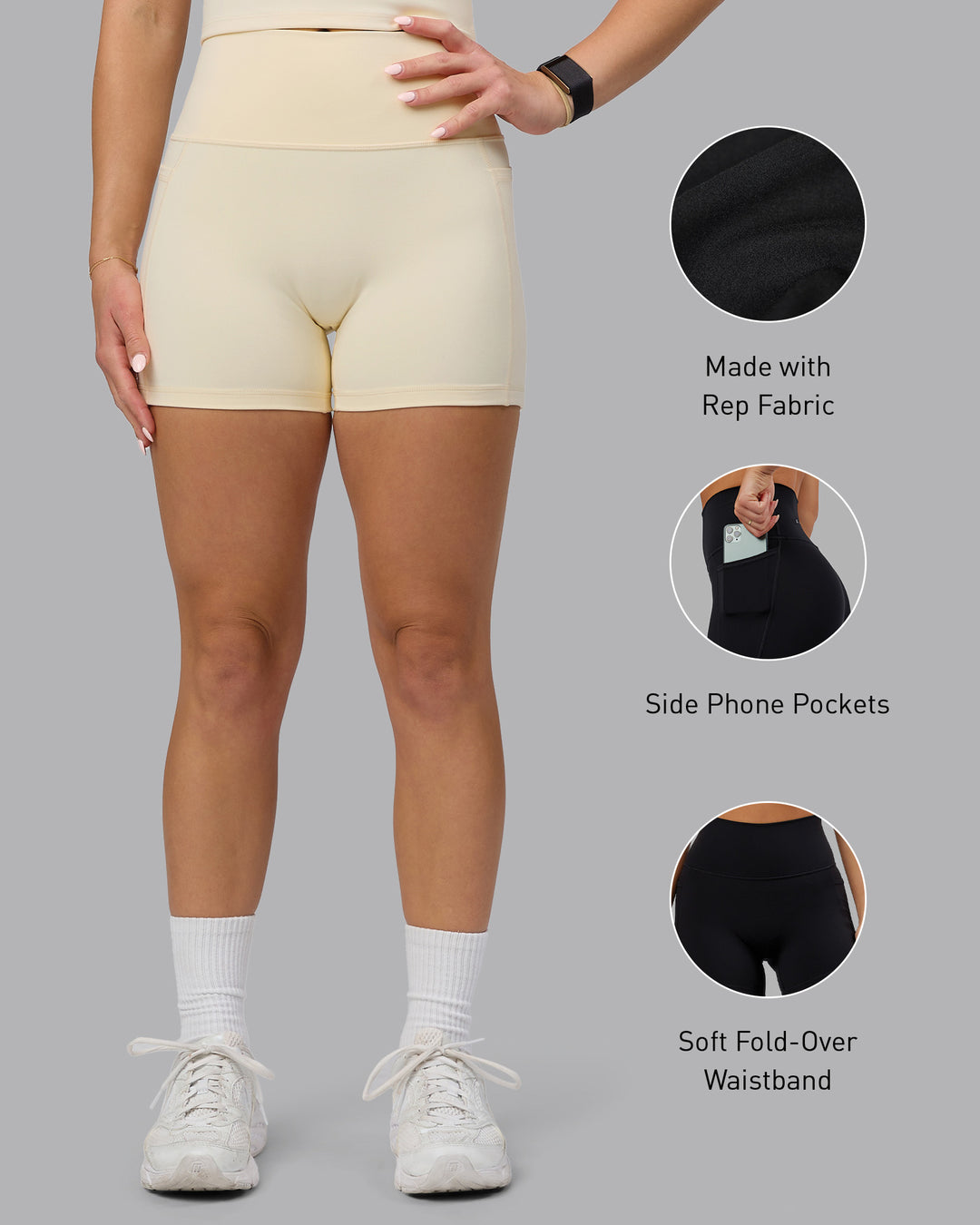 Woman wearing Fusion X-Short Tights with Pockets - Ivory