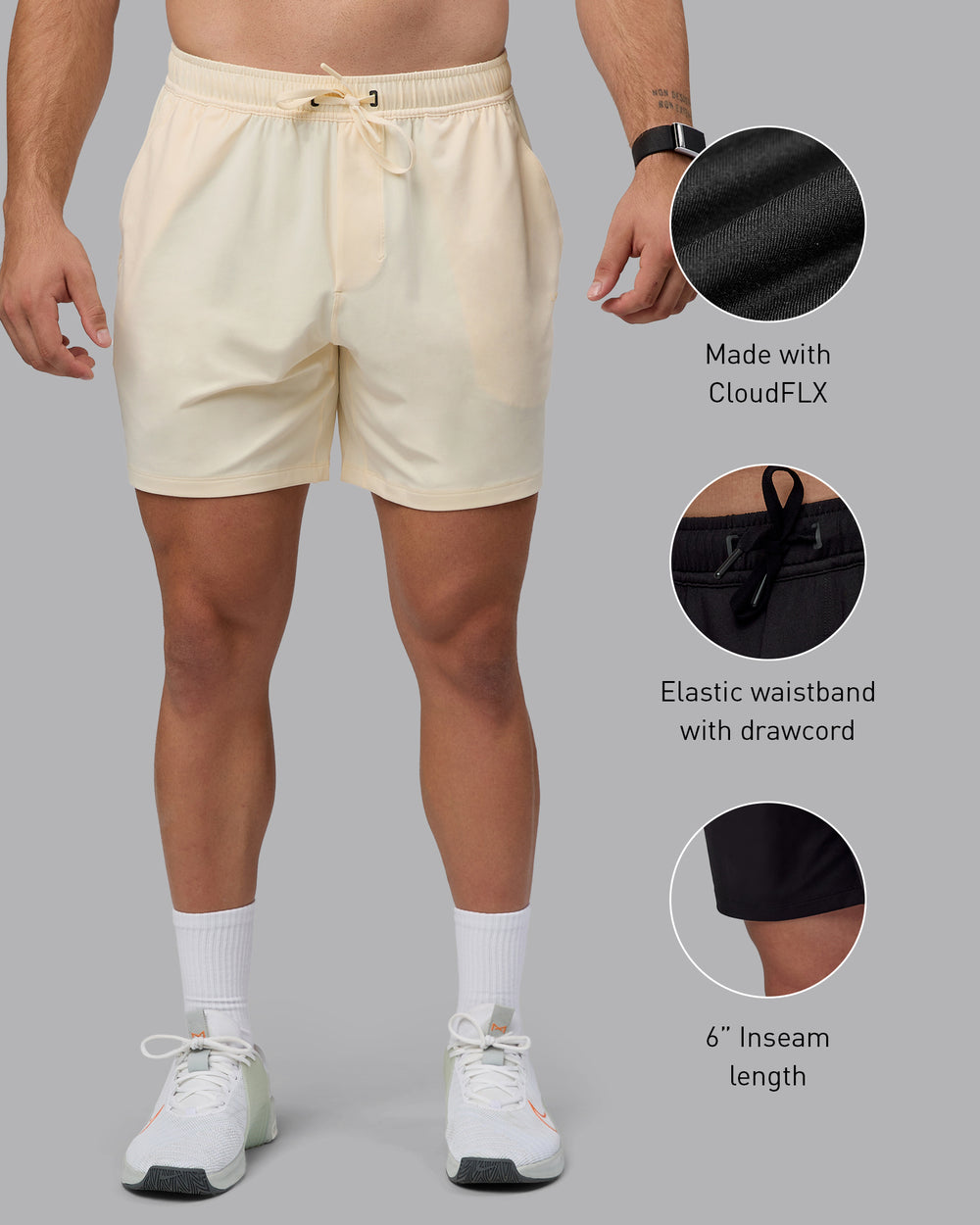 Man wearing Restore 6" CloudFLX Shorts - Ivory