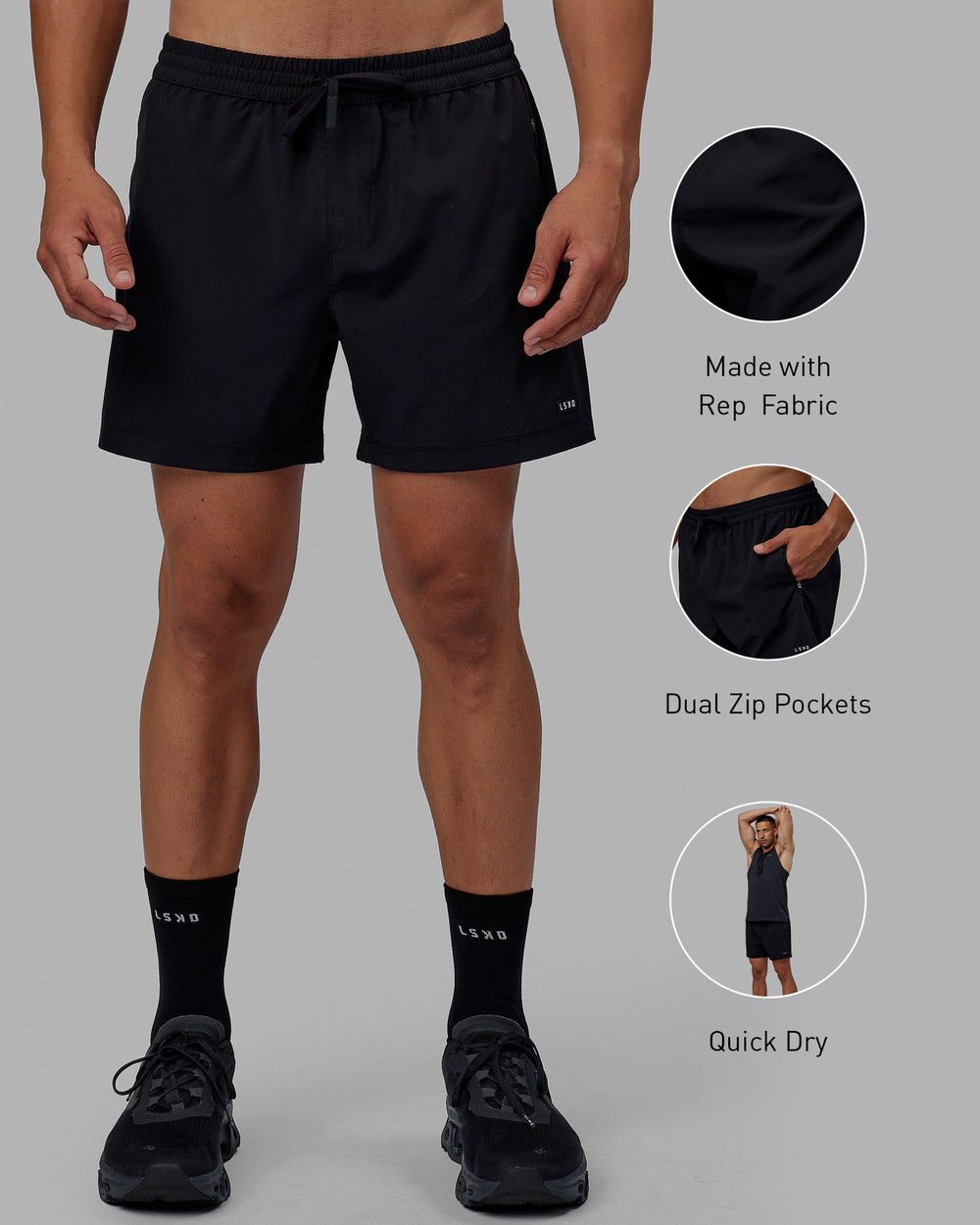 Man wearing Rep 5" Performance Short - Black