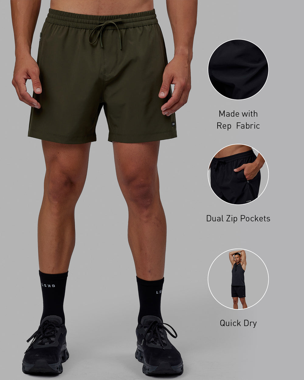 Man wearing Rep 5'' Performance Short - Forest Night