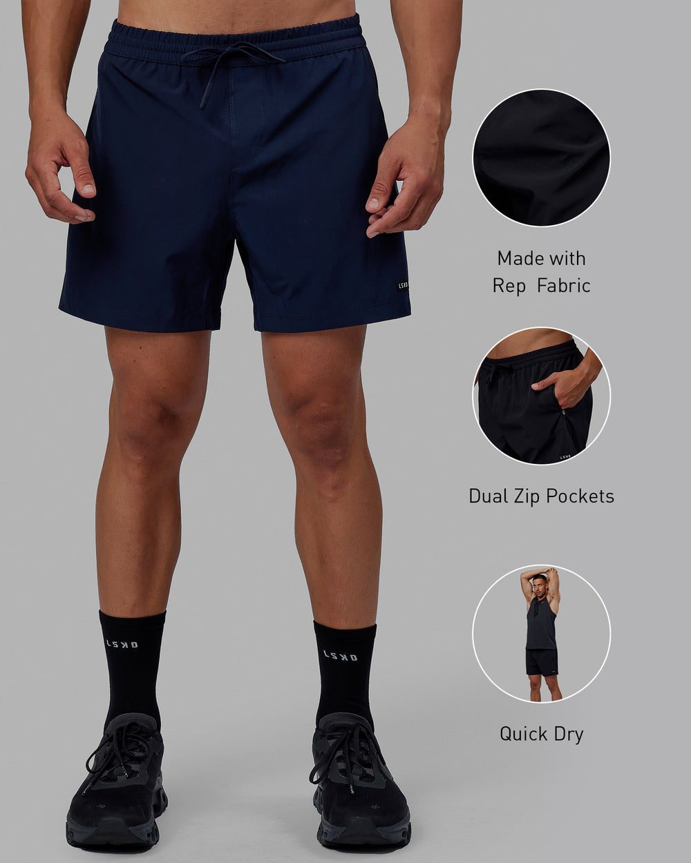 Man wearing Rep 5" Performance Short - Navy