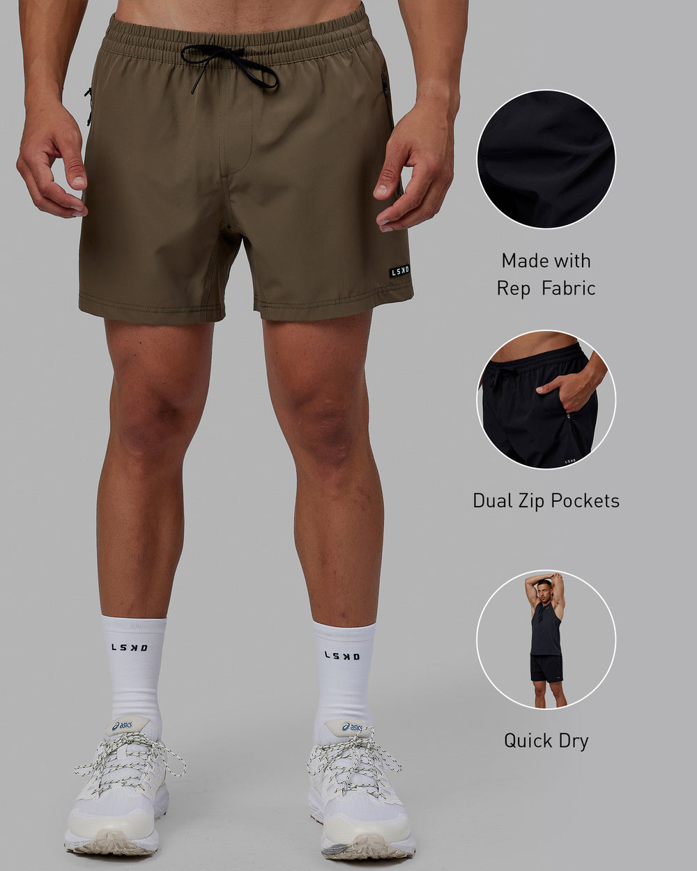 Man wearing Rep 5'' Performance Short - Olive Leaf