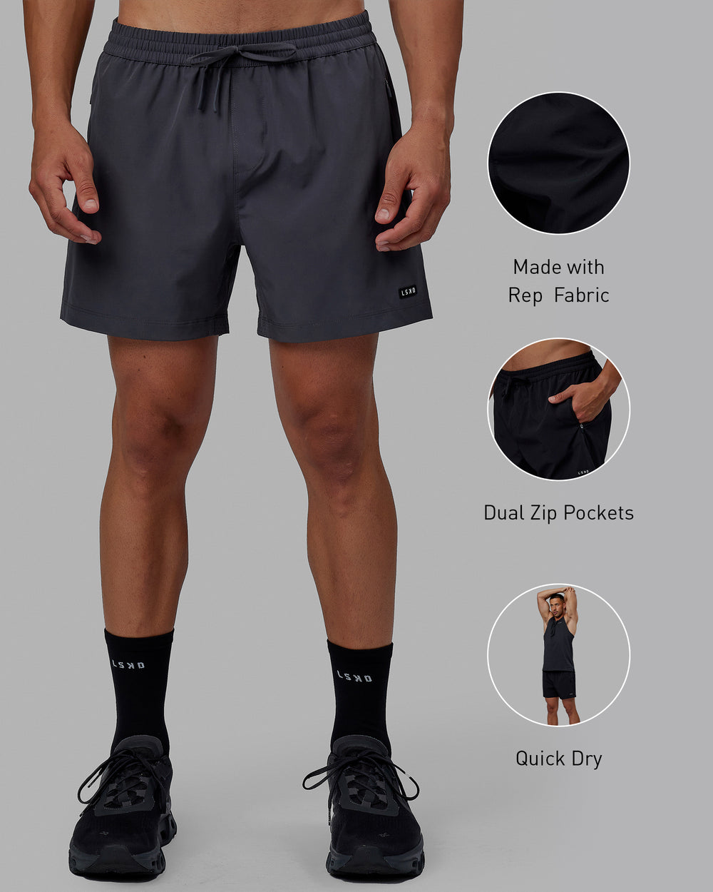 Man wearing Rep 5'' Performance Short - Asphalt