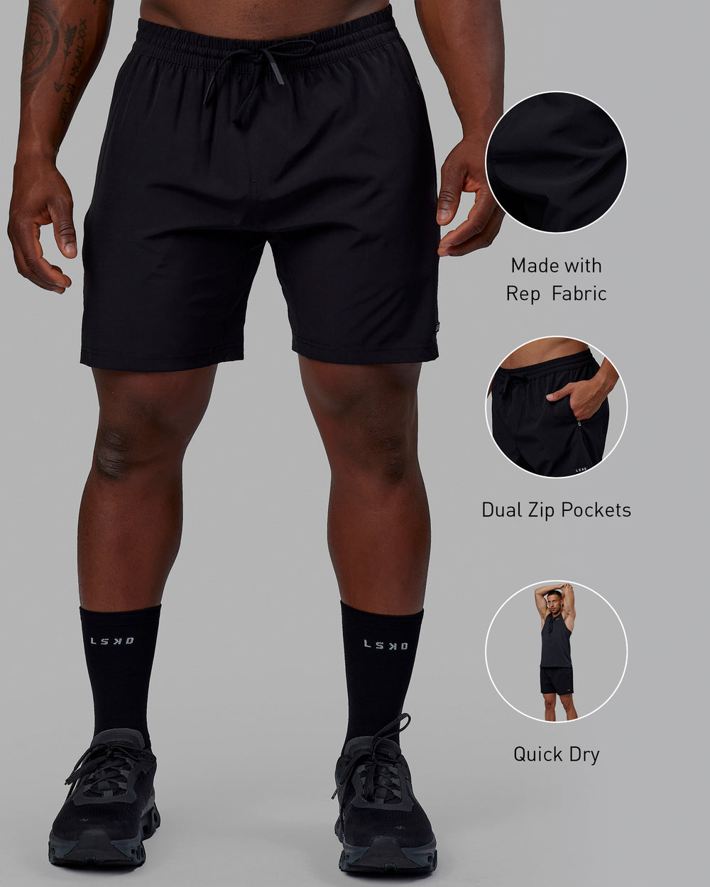 Rep 7" Performance Shorts - Black-White