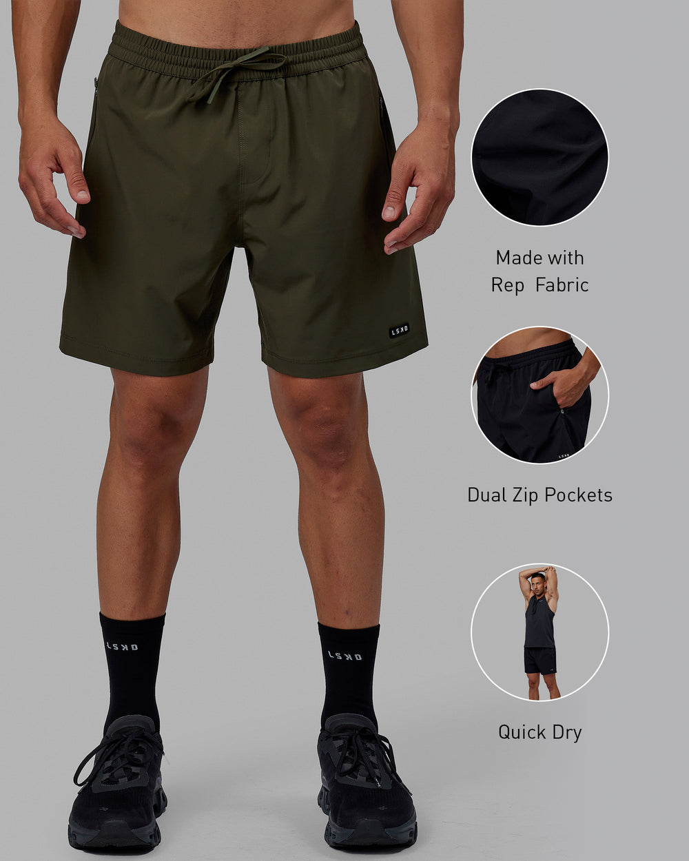 Man wearing Rep 7'' Performance Short - Forest Night