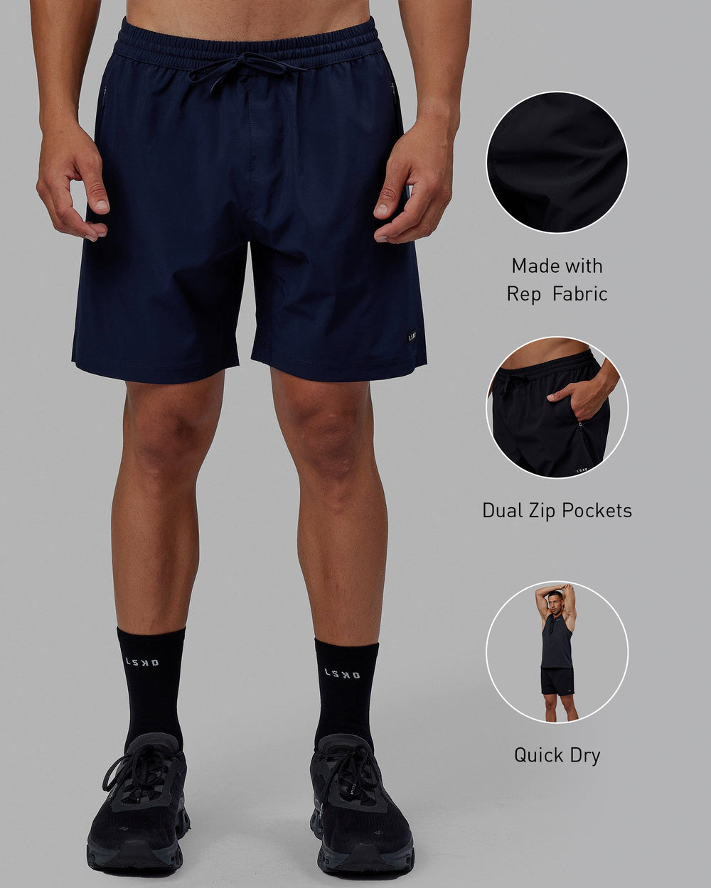 Man wearing Rep 7'' Performance Short - Navy