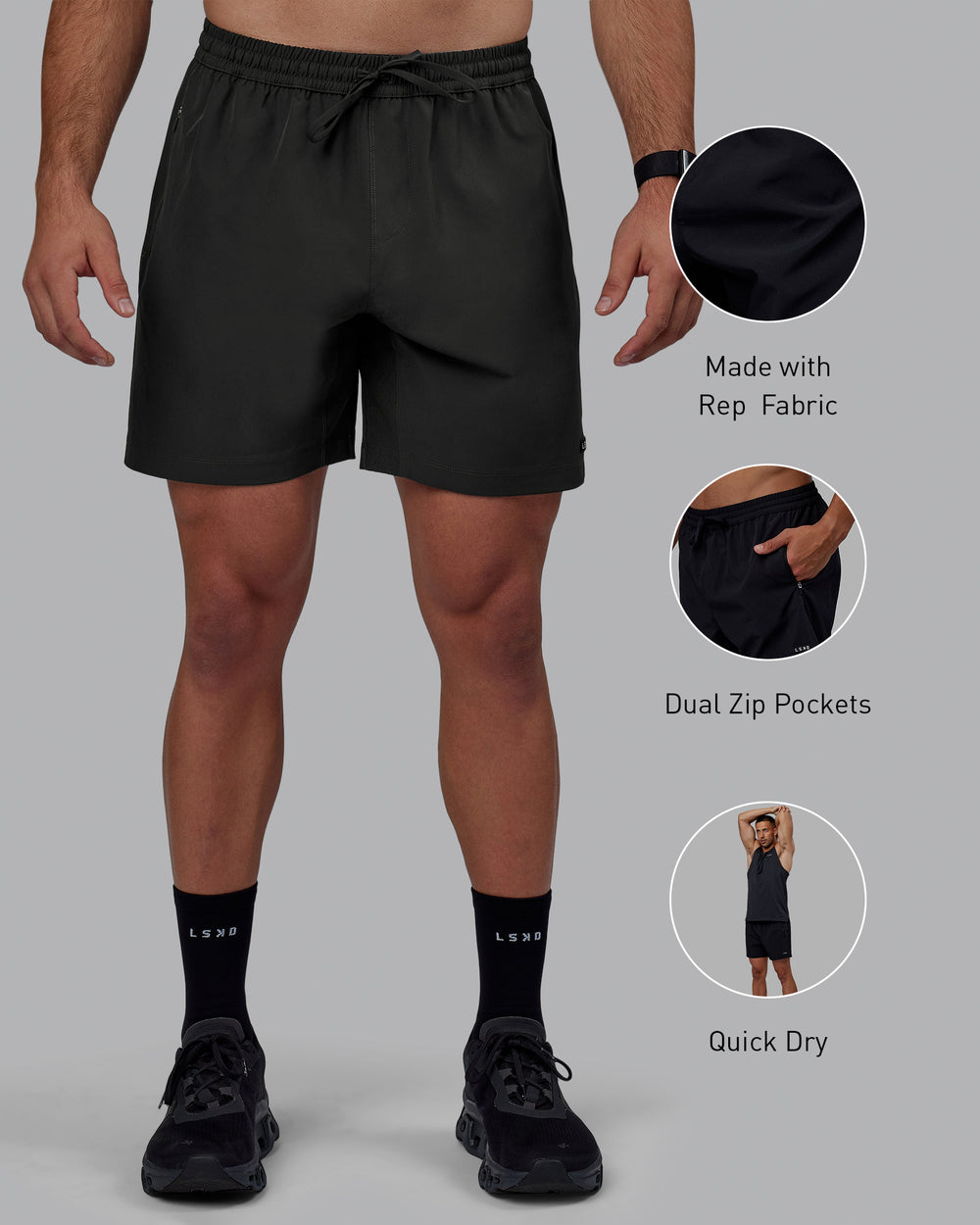 Man wearing Rep 7" Performance Shorts - Pirate Black