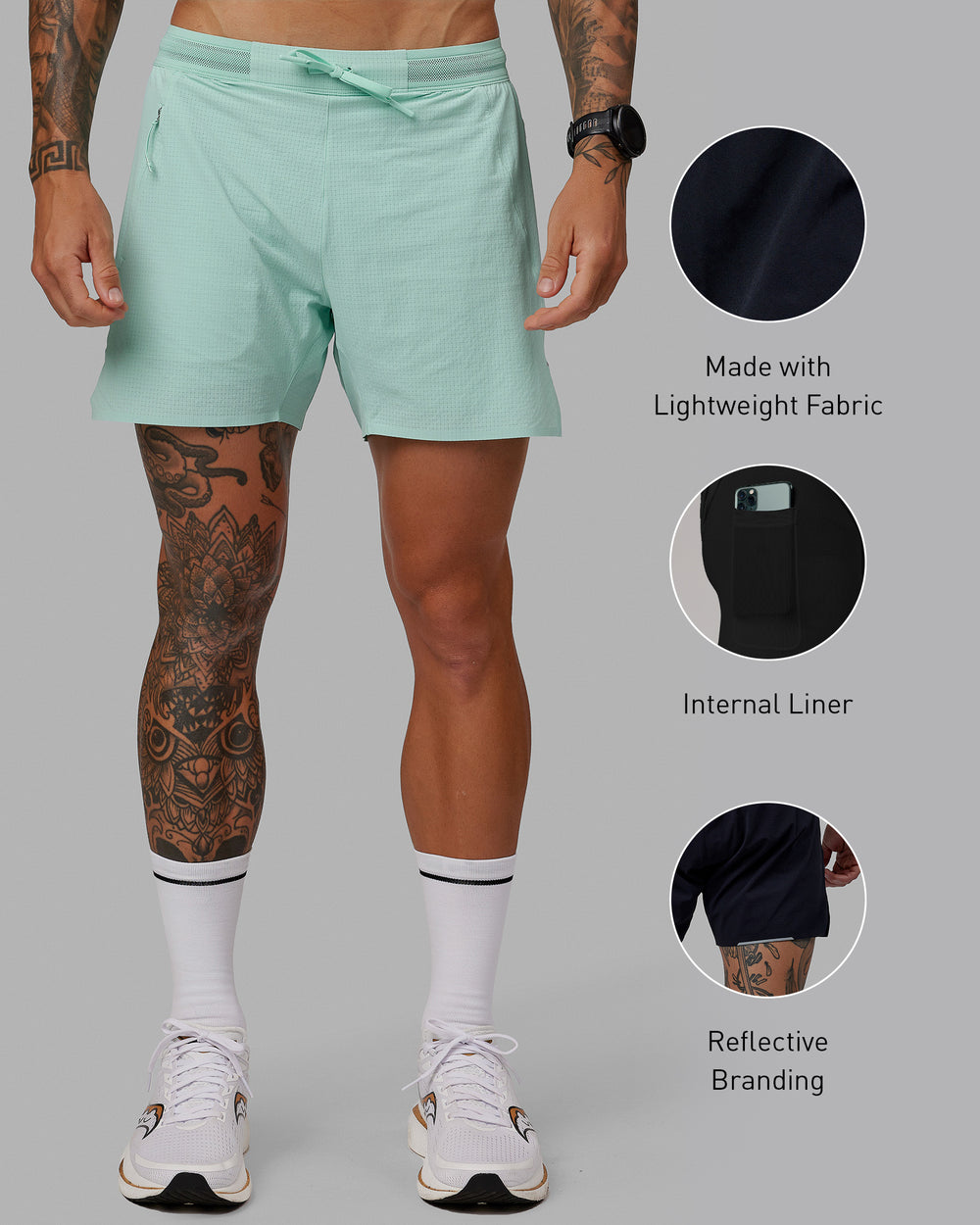 Man wearing UltraAir 5" Lined Performance Short - Pastel Turquoise-Reflective