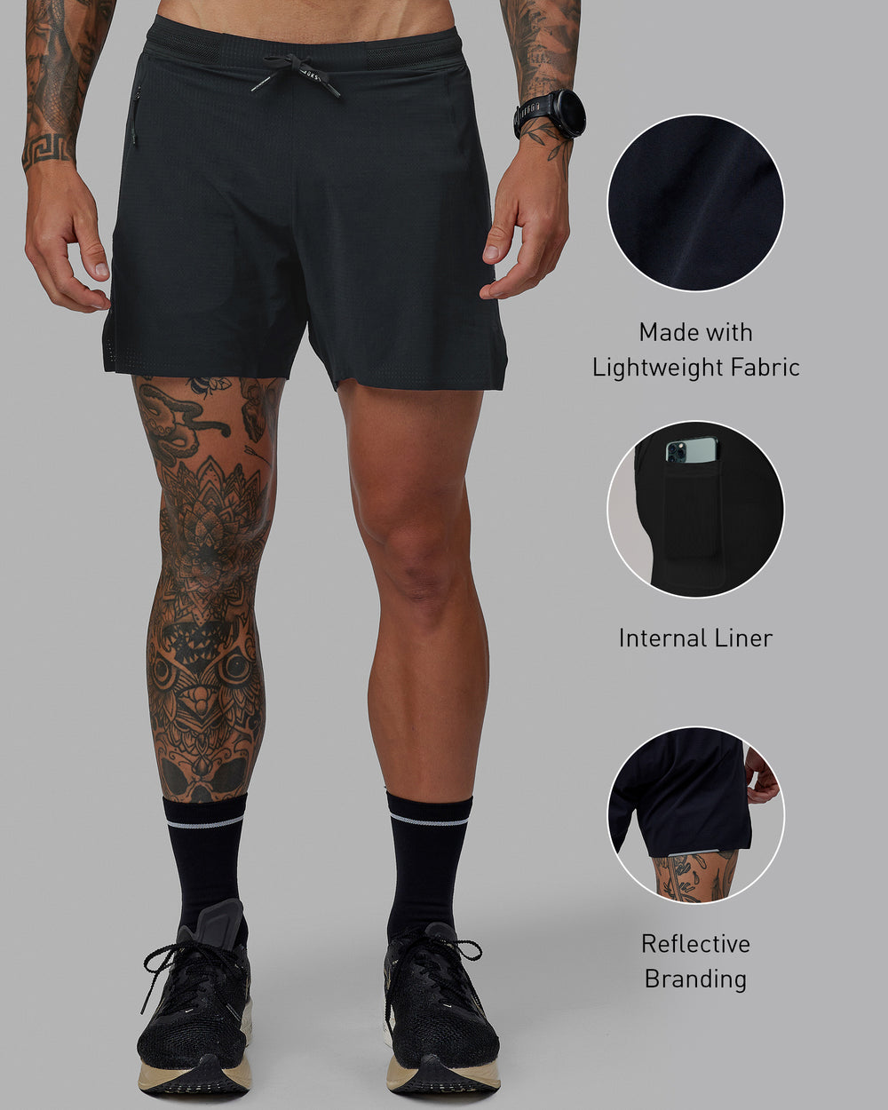 Man wearing UltraAir 5" Lined Performance Shorts - Pirate Black