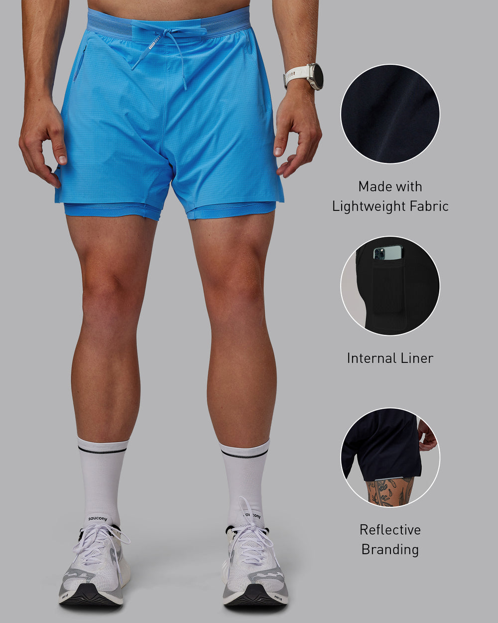 Man wearing UltraAir 5" Lined Performance Shorts - Azure Blue