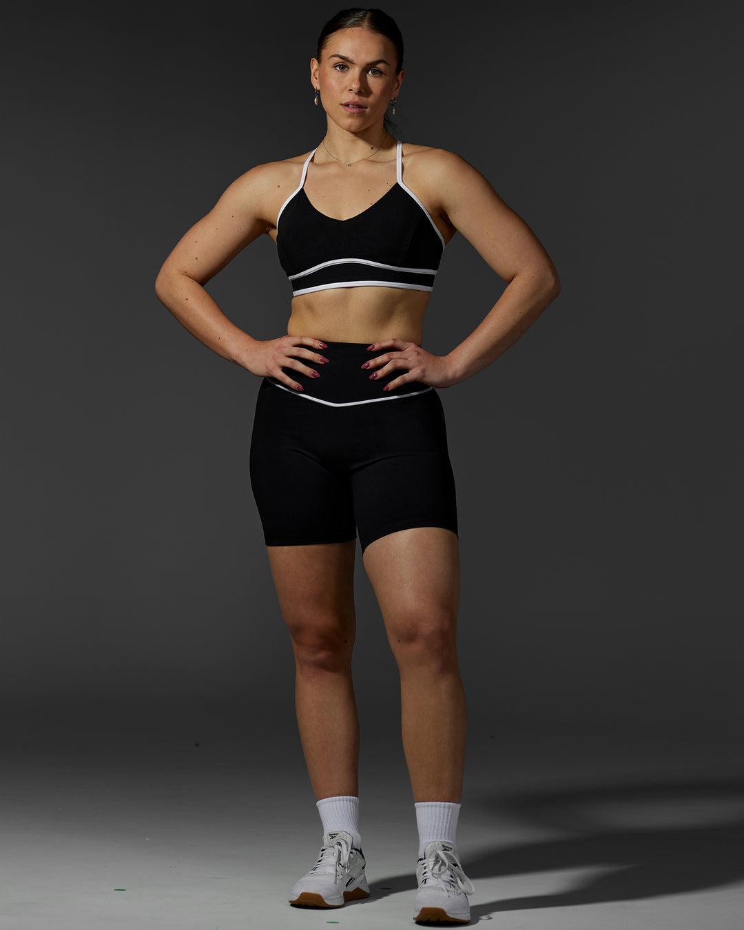 Woman wearing Contrast Sports Bra - Black-White