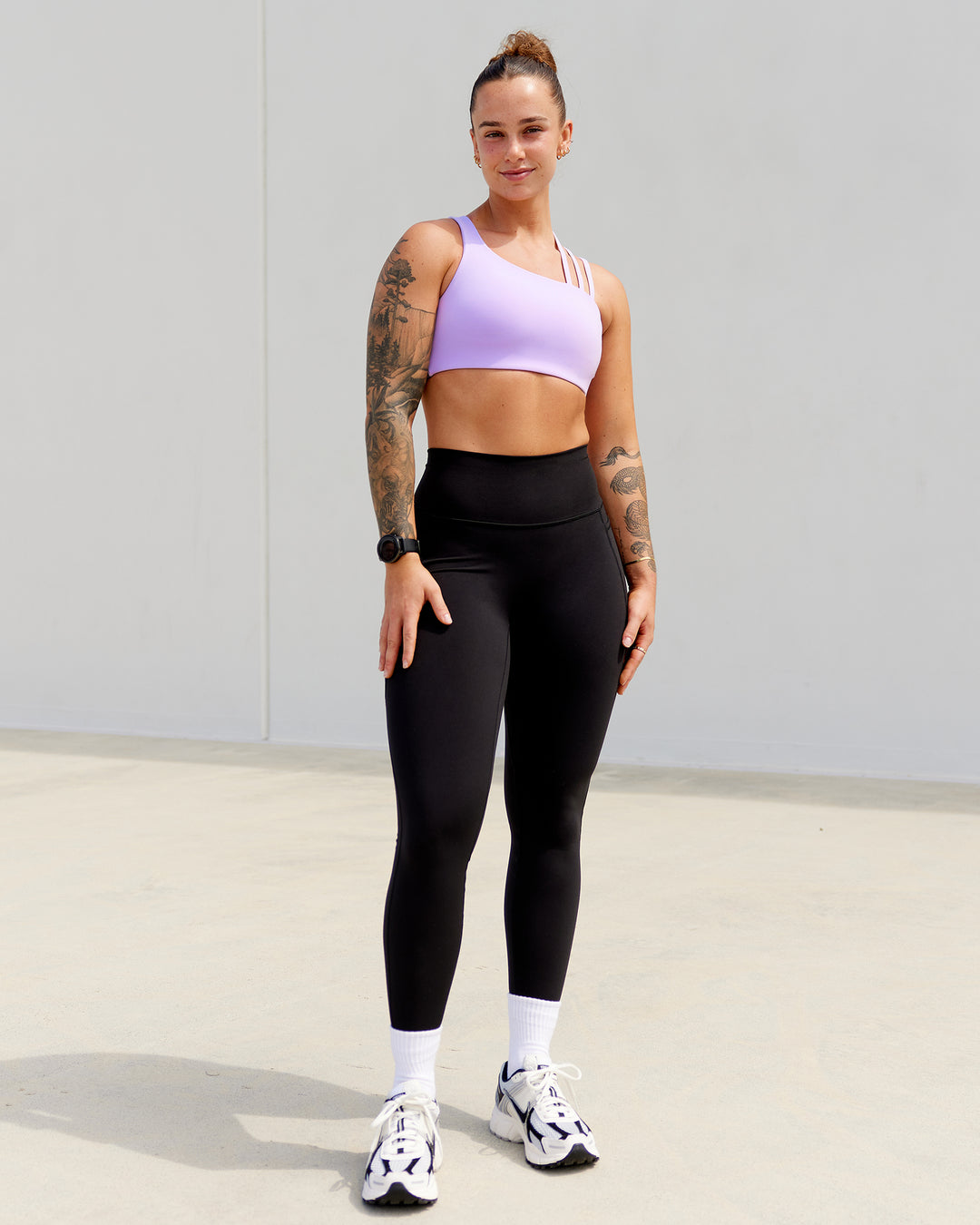 Woman wearing Galvanise Sports Bra - Pale Lilac