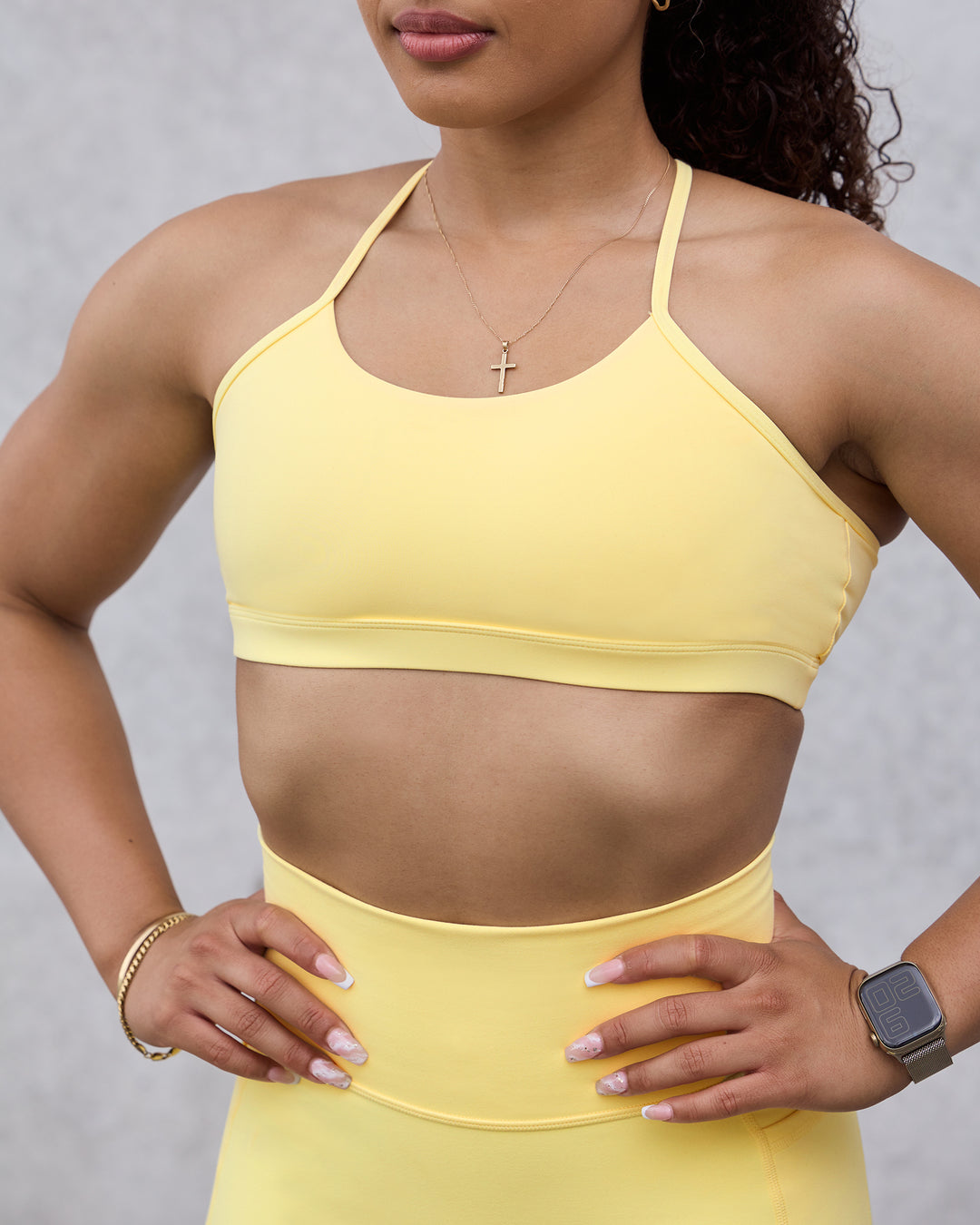 Woman wearing Glow Sports Bra - Lemon