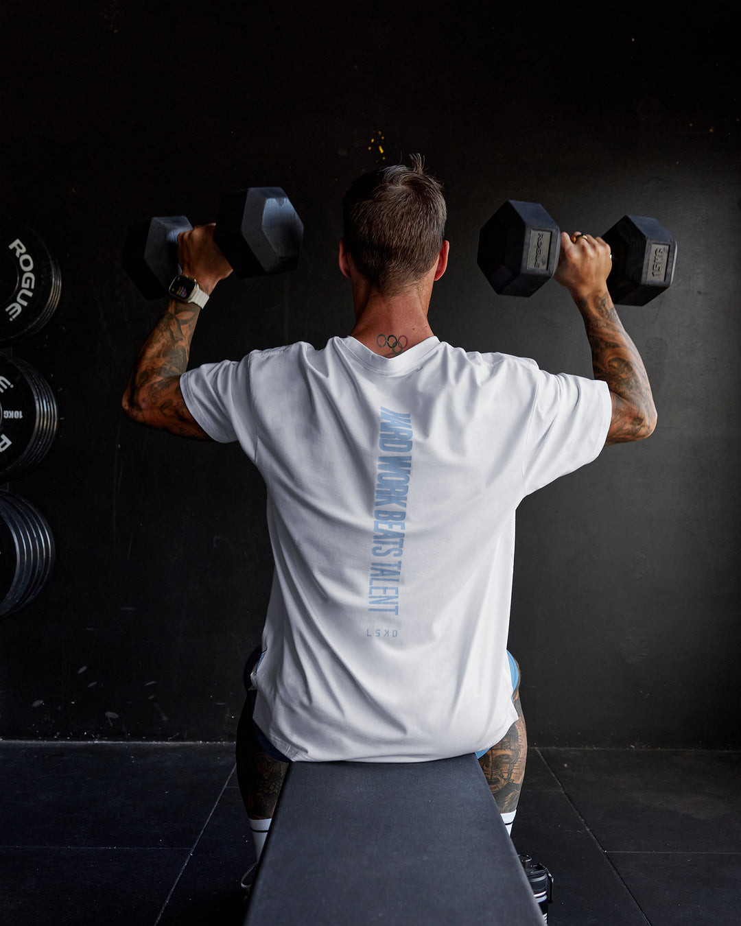 Man wearing LSKD x Logan Martin FLXCotton Tee Oversize - White-Windsurfer