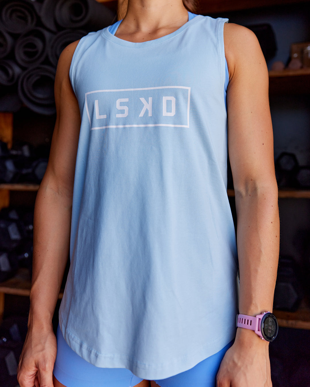 Luna FLXCotton Longline Tank - Glacial Blue-White