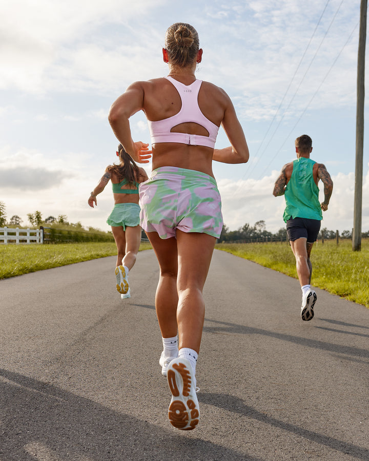 Woman wearing Race Day 3&quot; Running Shorts - Mystic Print
