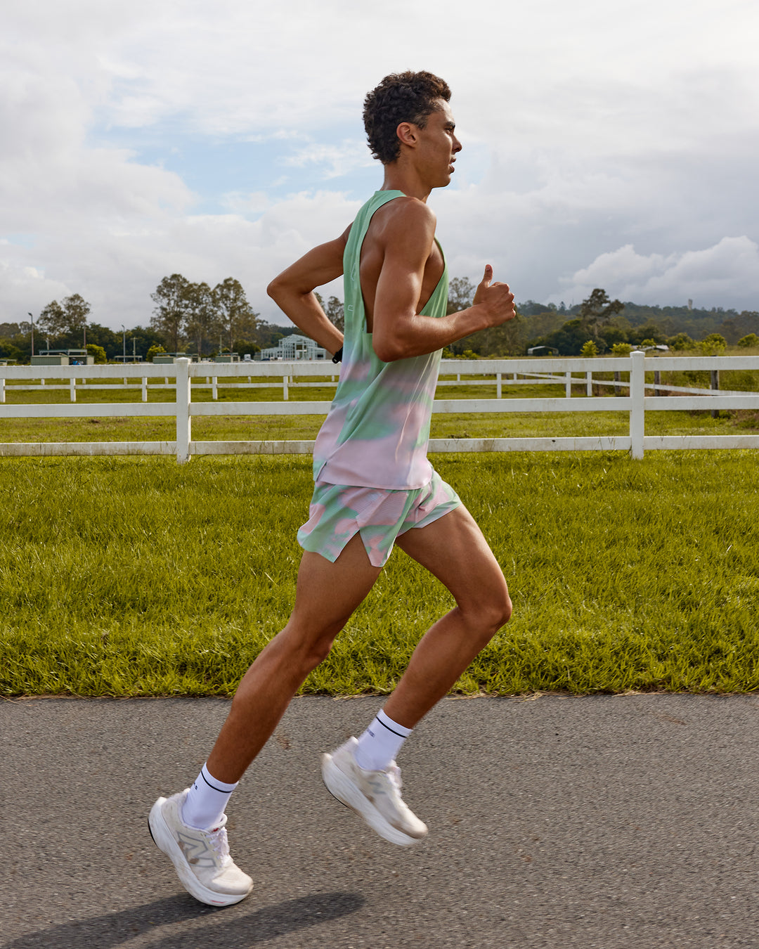 Man wearing Race Day Performance Tank - Mystic Print