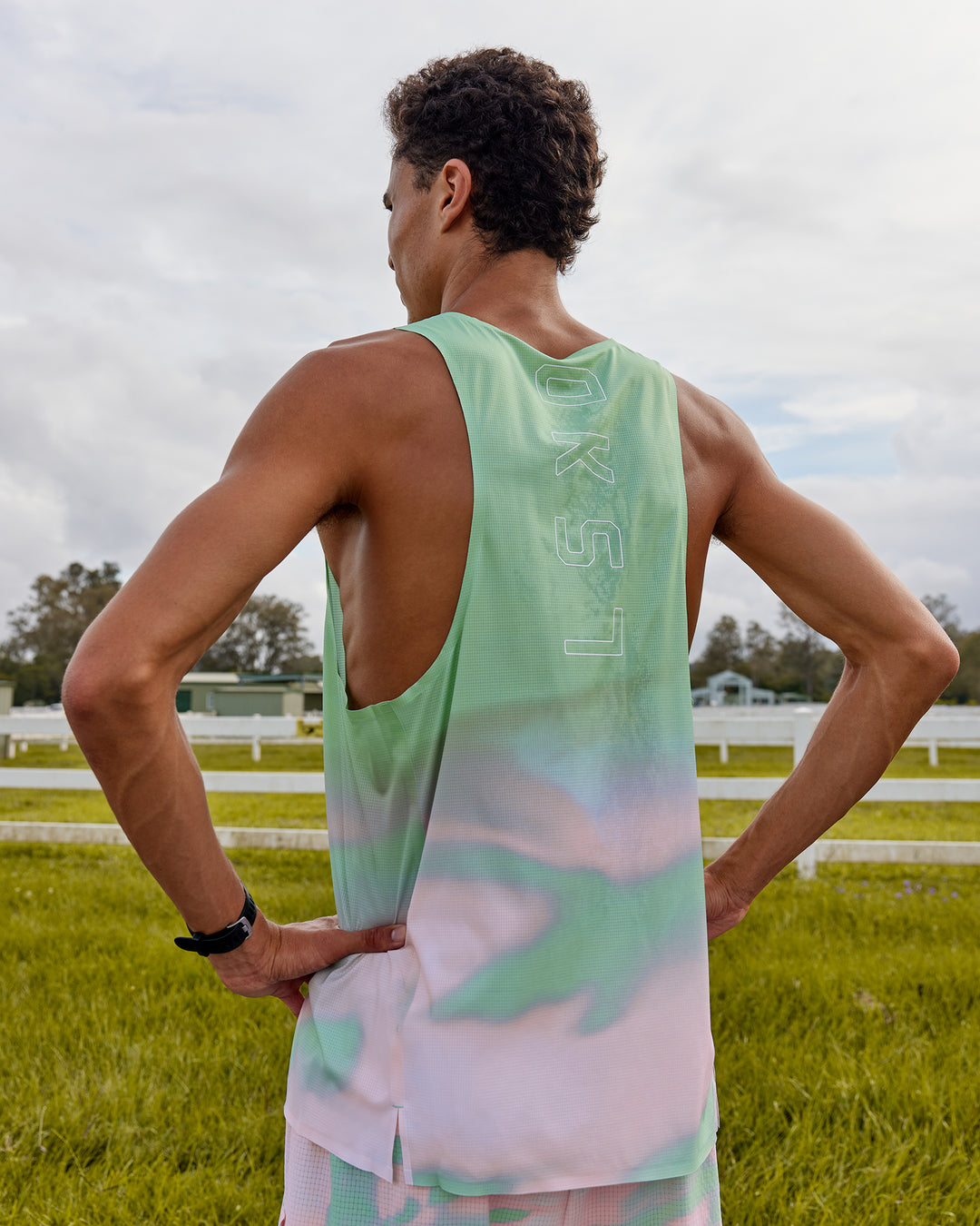 Man wearing Race Day Performance Tank - Mystic Print