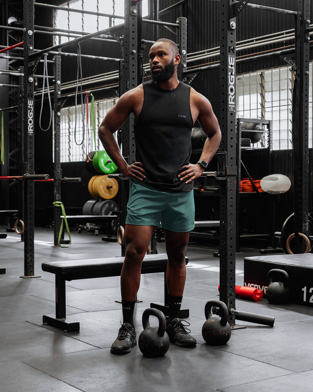 Man wearing Rep 5&quot; Performance Shorts - Sage Bush