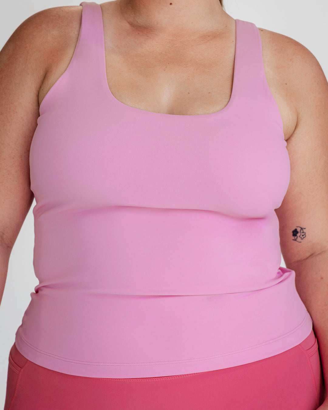 Woman wearing Staple Active Shelf Bra Tank - Bubblegum