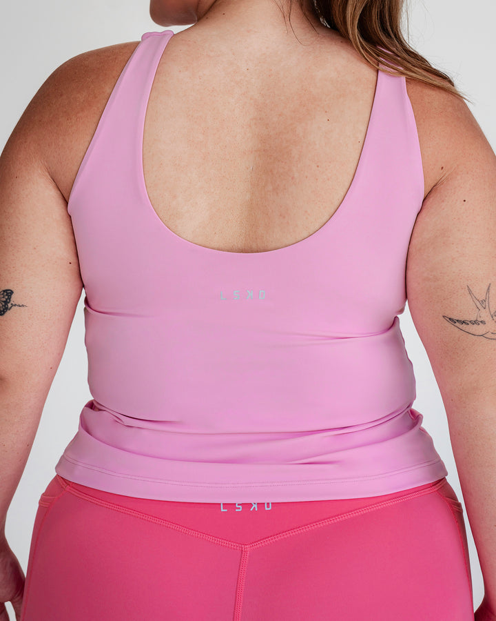 Woman wearing Staple Active Shelf Bra Tank - Bubblegum
