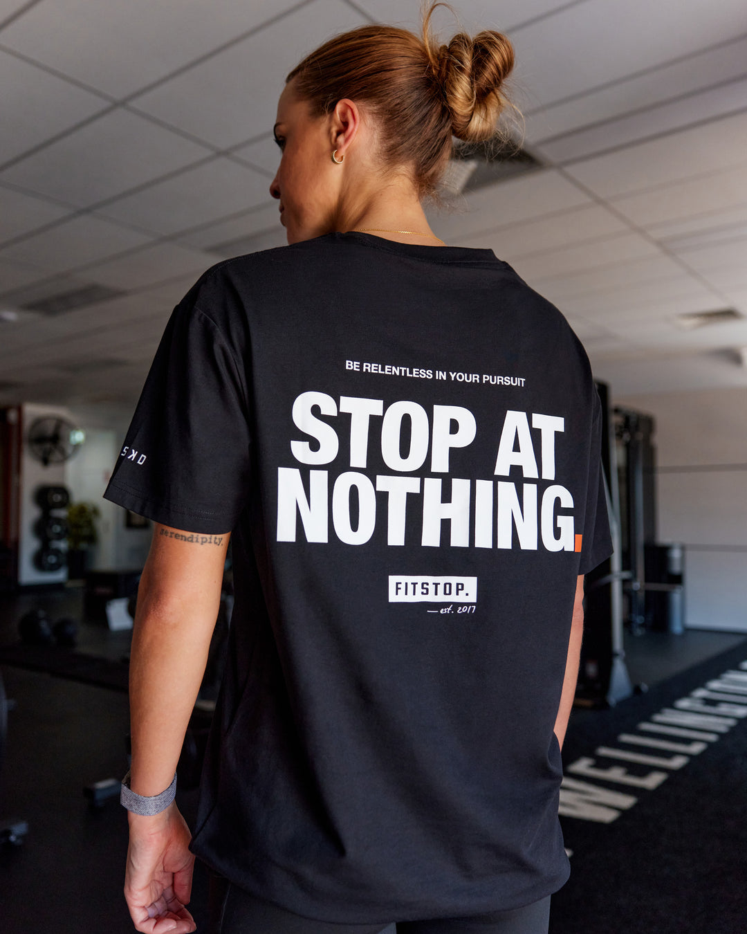 Unisex Fitstop Stop At Nothing Tee Oversize - Black-White