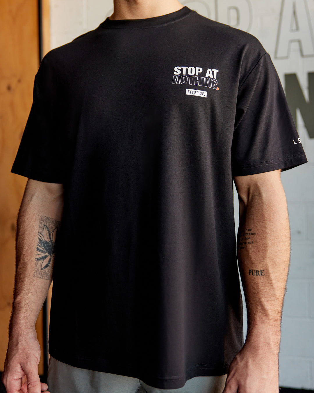 Unisex Fitstop Stop At Nothing Tee Oversize - Black-White