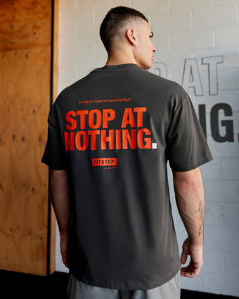 Unisex Fitstop Stop At Nothing Tee Oversize - Pirate Black-Fitstop Red