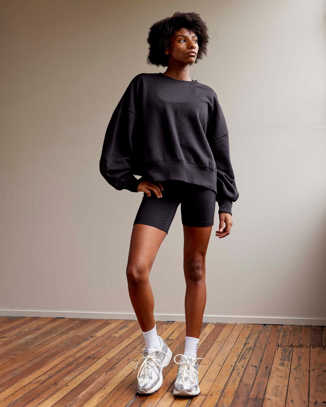 Woman wearing MVP Oversized Sweater - Black-Black