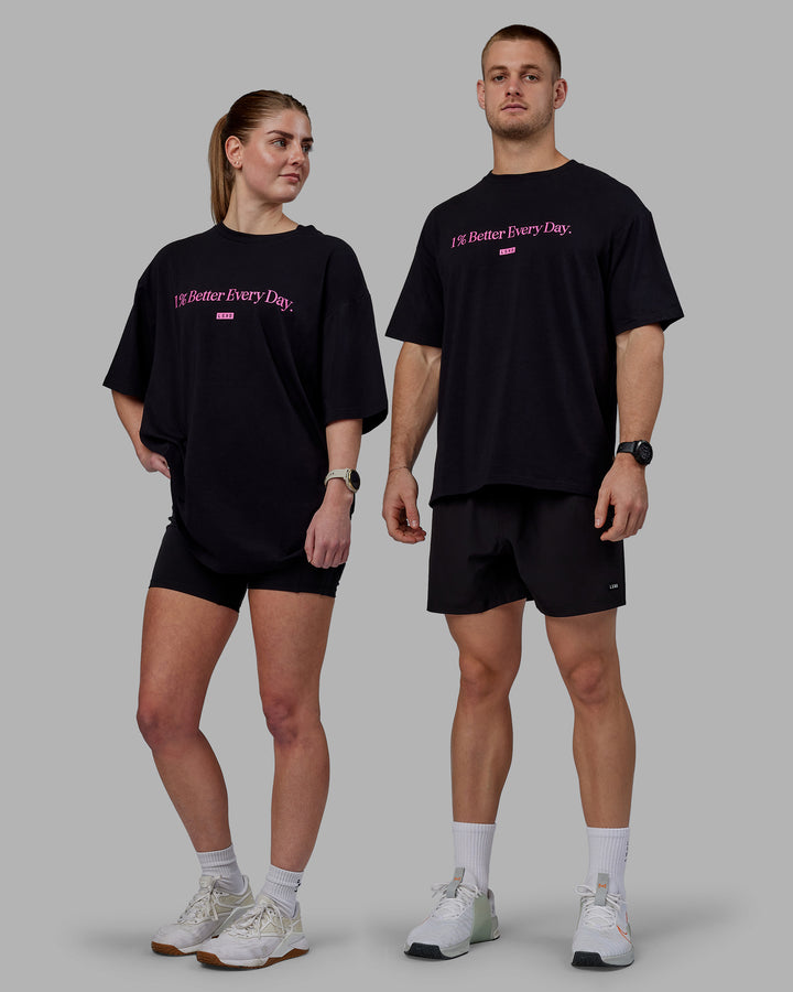 Duo wearing Unisex 1% Better FLXCotton Tee Oversize - Black-Fuschia Pink
