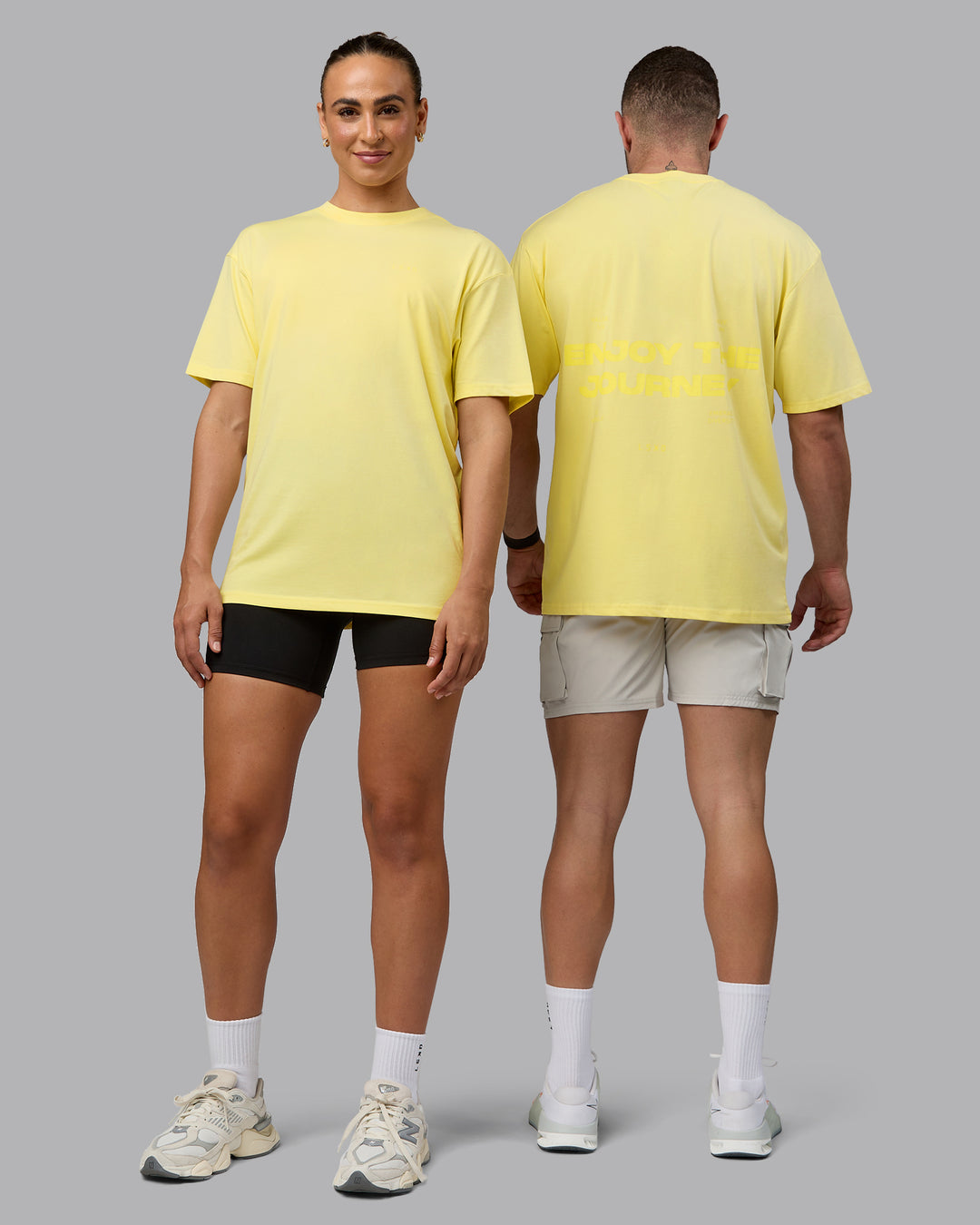 Duo wearing Unisex Enjoy the Journey Value Series FLXCotton Tee Oversize - Pale Yellow-Sundress