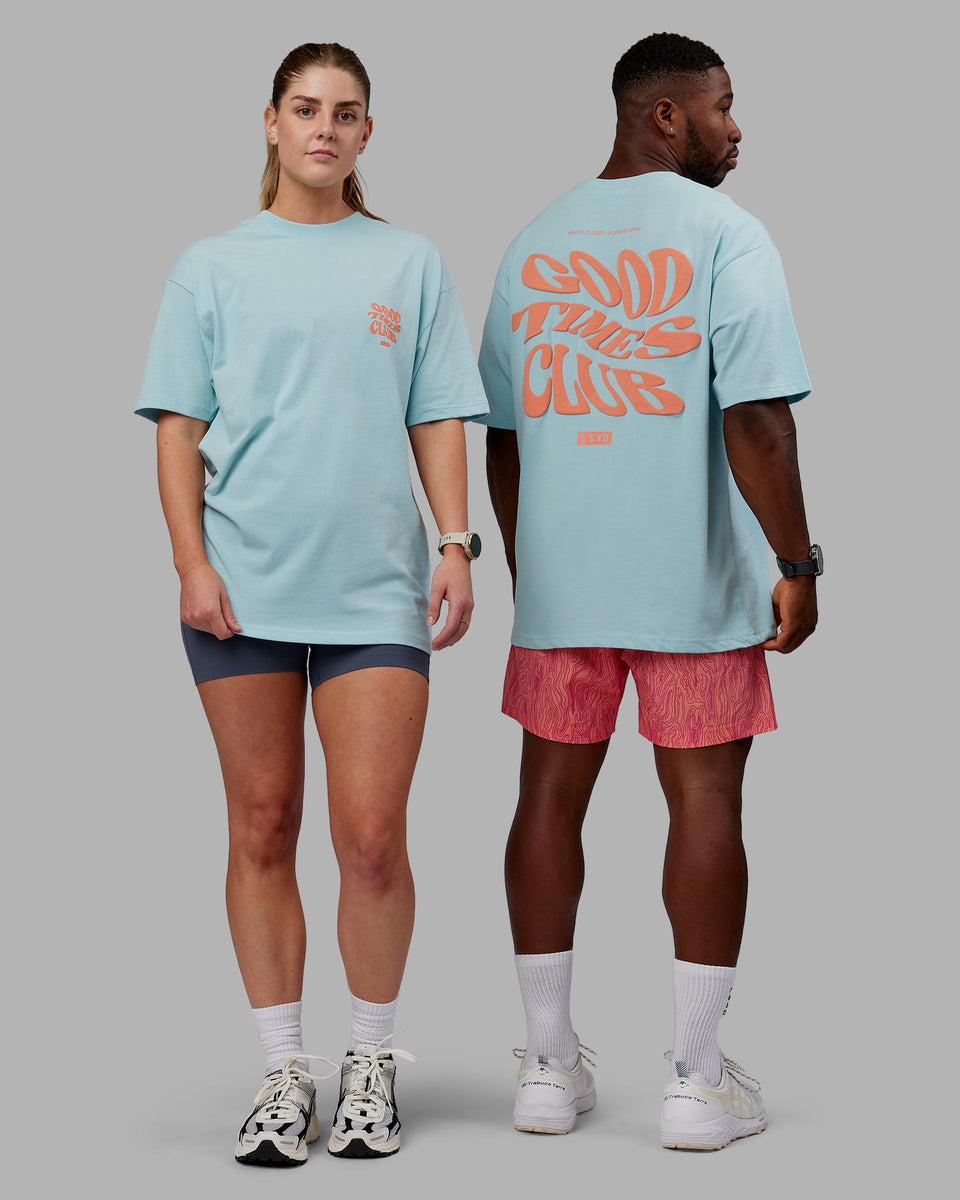 Duo wearing Unisex Good Times Heavyweight Tee Oversize - Columbia-Mellow Peach