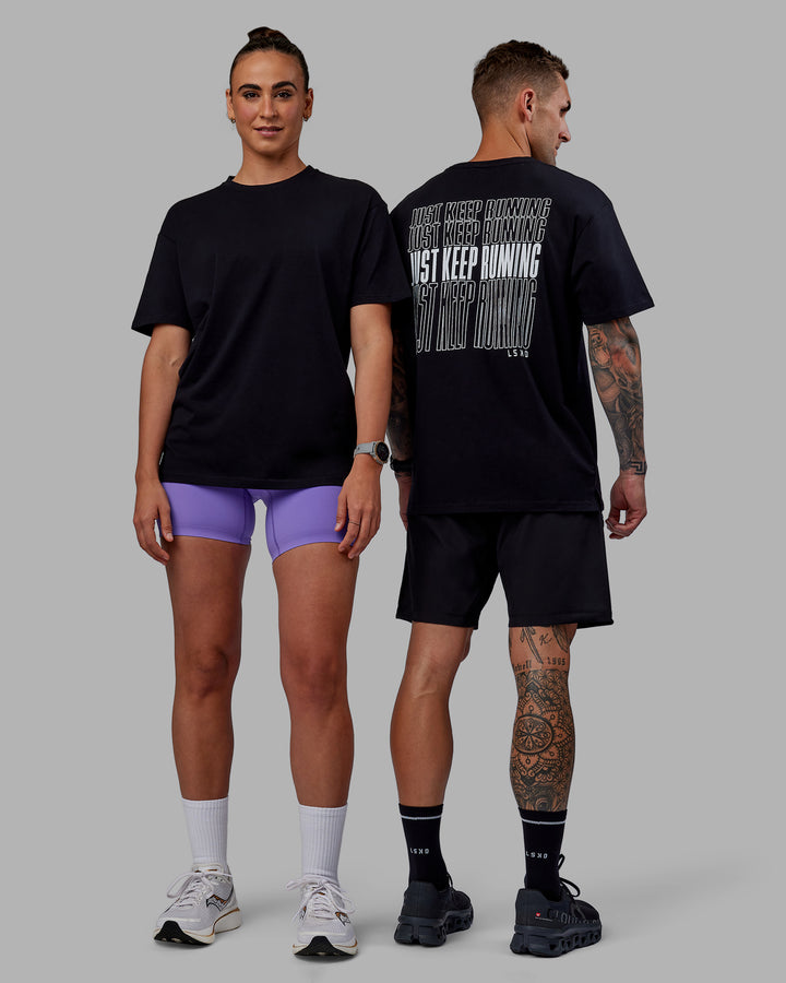 Duo wearing Unisex Keep On Running FLXCotton Oversize Tee - Black-White
