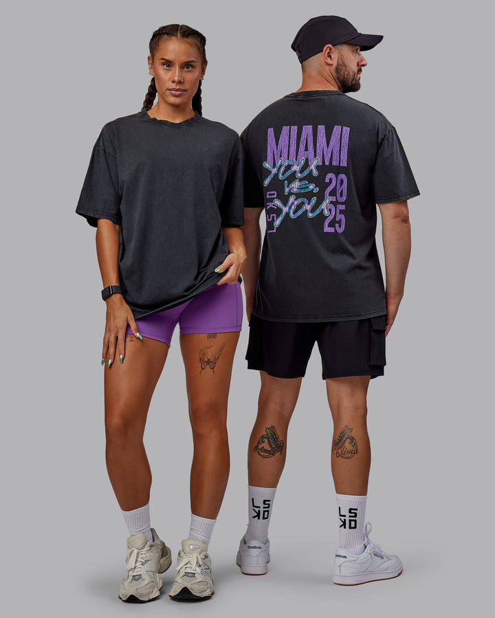 Duo wearing Unisex Miami25 Washed FLXCotton Tee Oversize - Black-Amethyst
