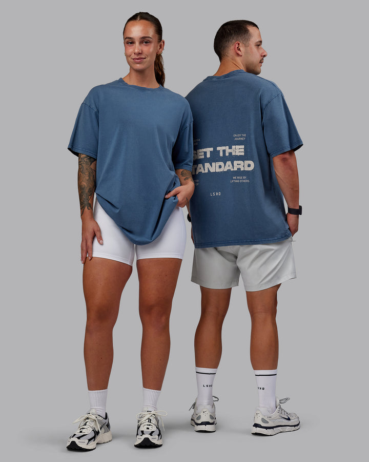 Duo wearing Set The Standard Washed FLXCotton Oversized Tee in Indigo | Size:Duo
