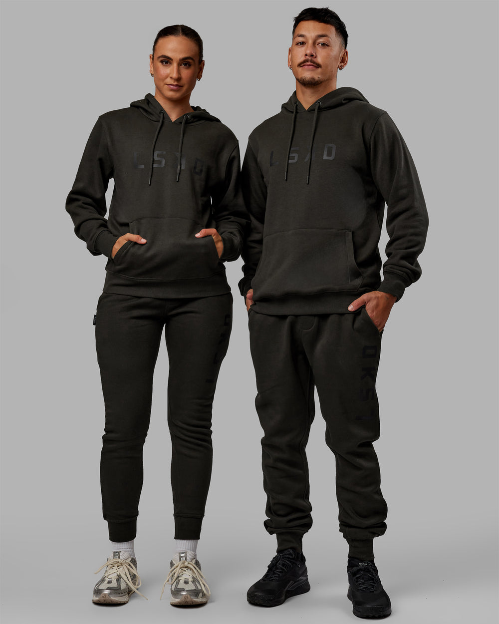 Duo wearing Unisex Structure Track Pants - Pirate Black-Black