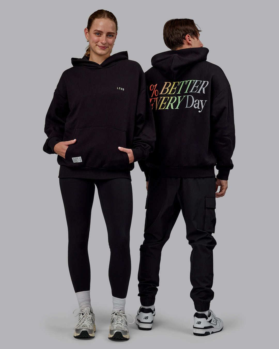 Duo wearing Unisex VS6 Hoodie Oversize - Pride-Black