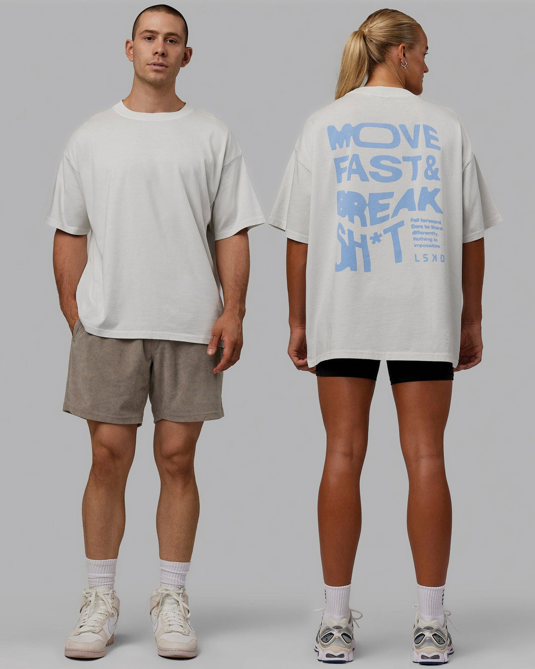 Duo wearing Unisex Washed Move Fast Heavyweight Tee Oversize - Lunar Rock-Windsurfer