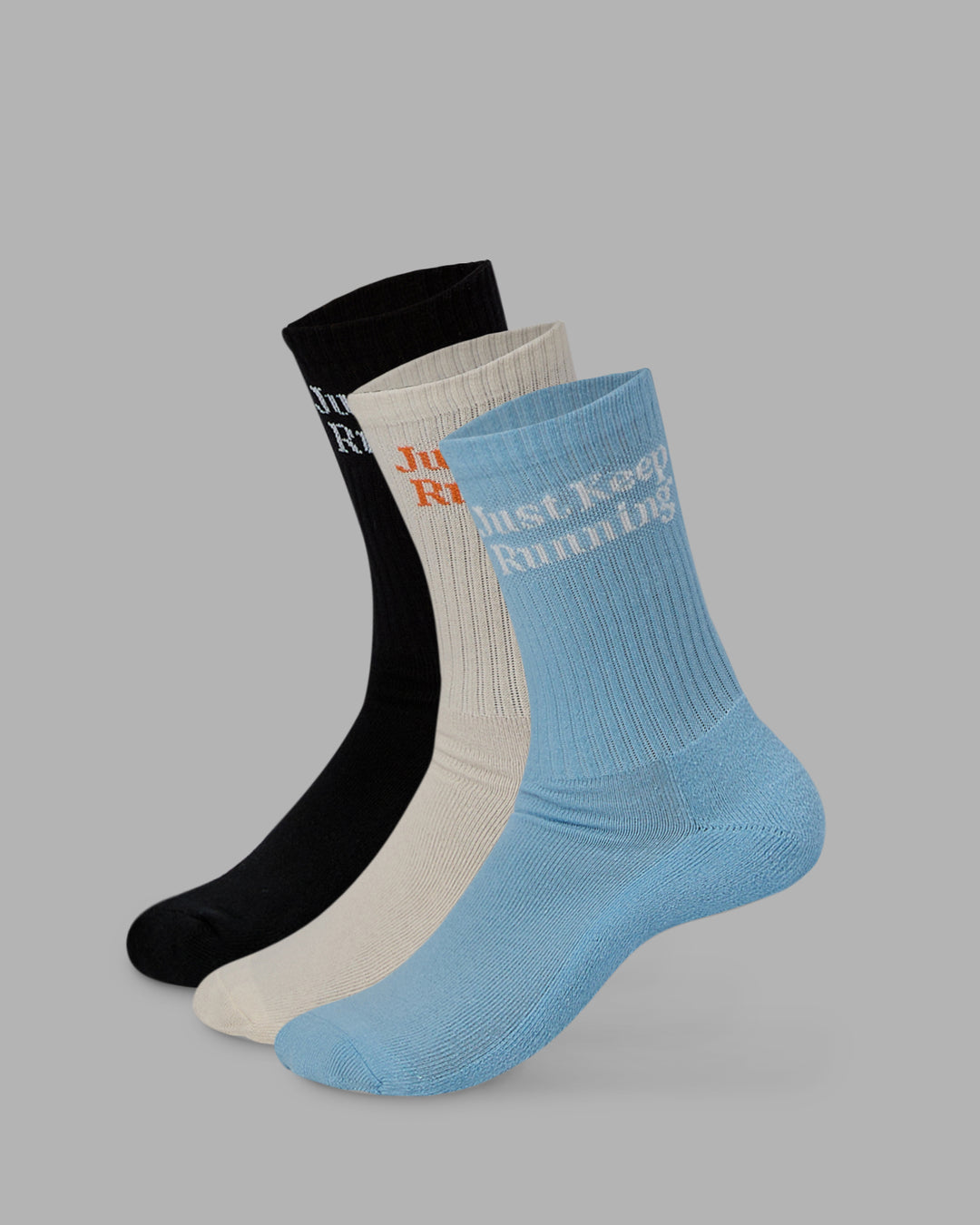 Just Keep Running 3 Pack Crew Socks - Multi-Glacial