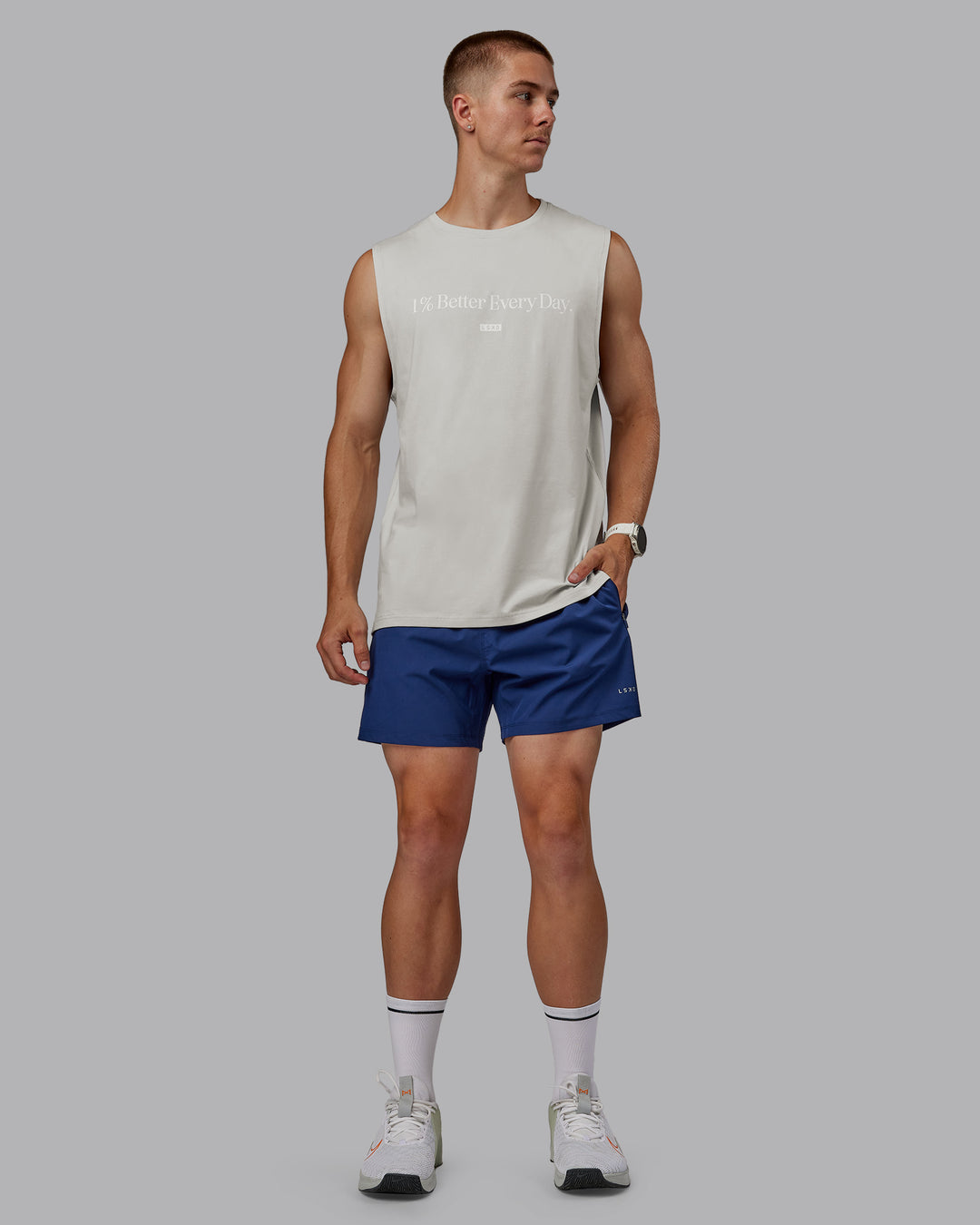 Man wearing 1% Better FLXCotton Training Fit Tank in Digital Mist/White | Size:L