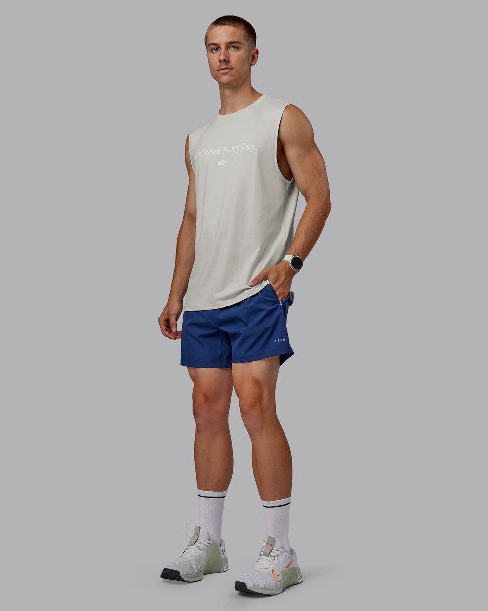 Man wearing 1% Better FLXCotton Training Fit Tank in Digital Mist/White | Size:L